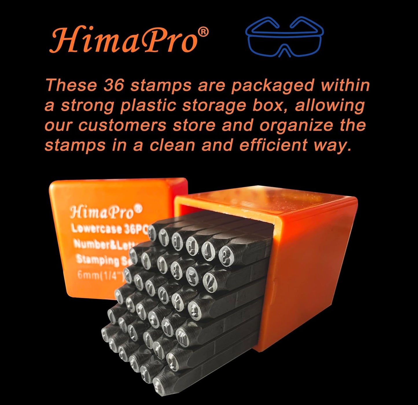 HimaPro Letter & Number Stamp Set(36 pcs Industrial Grade Lower case 'a'-'z' & '0'-'9') in a Plastic Square-Shaped Box (6mm 1/4 Inch)