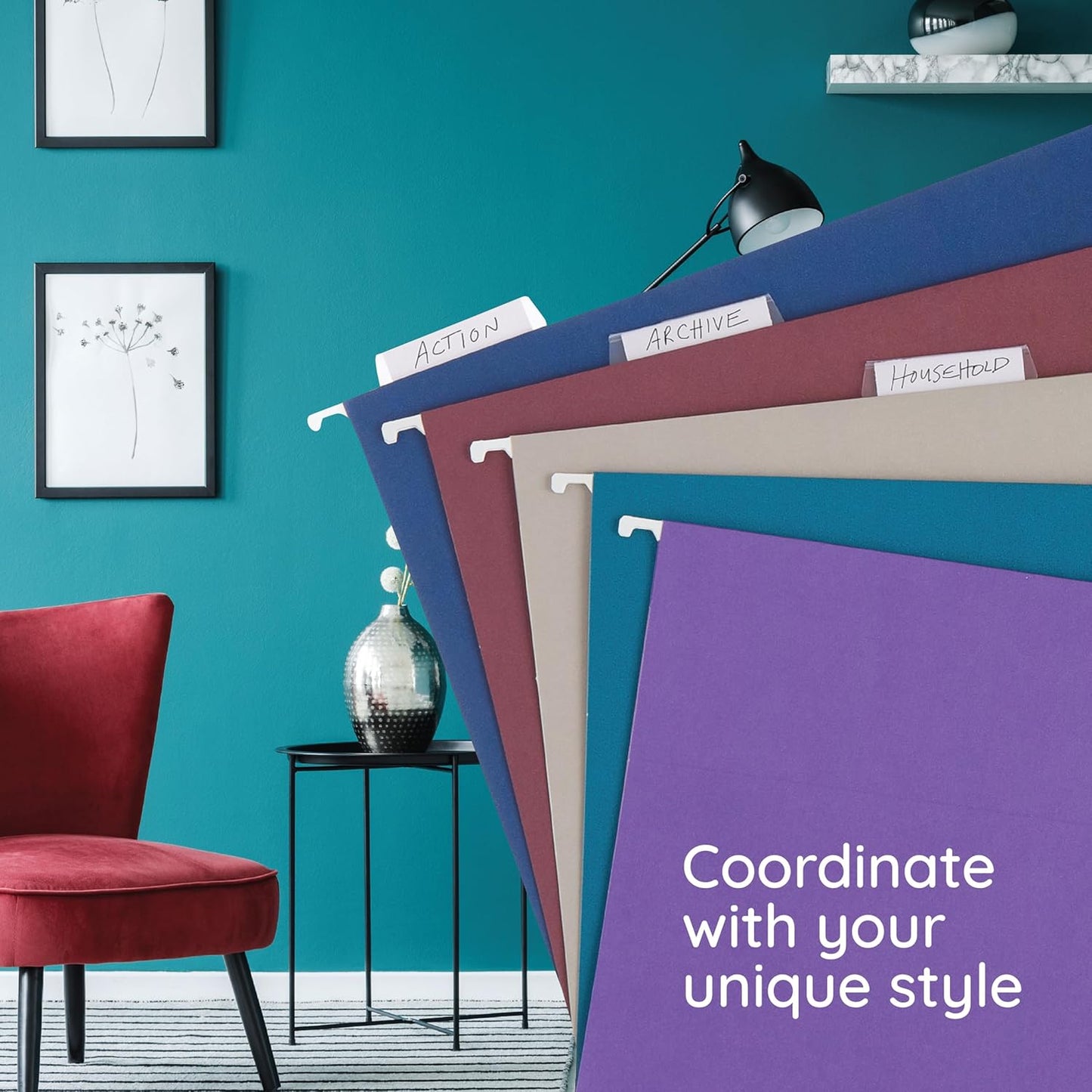 Blue Summit Supplies 25 Jewel Tone Hanging File Folders Letter Size with Tabs, Reinforced Hanging File Folders Jewel Tone, Includes Plastic Tabs and Inserts