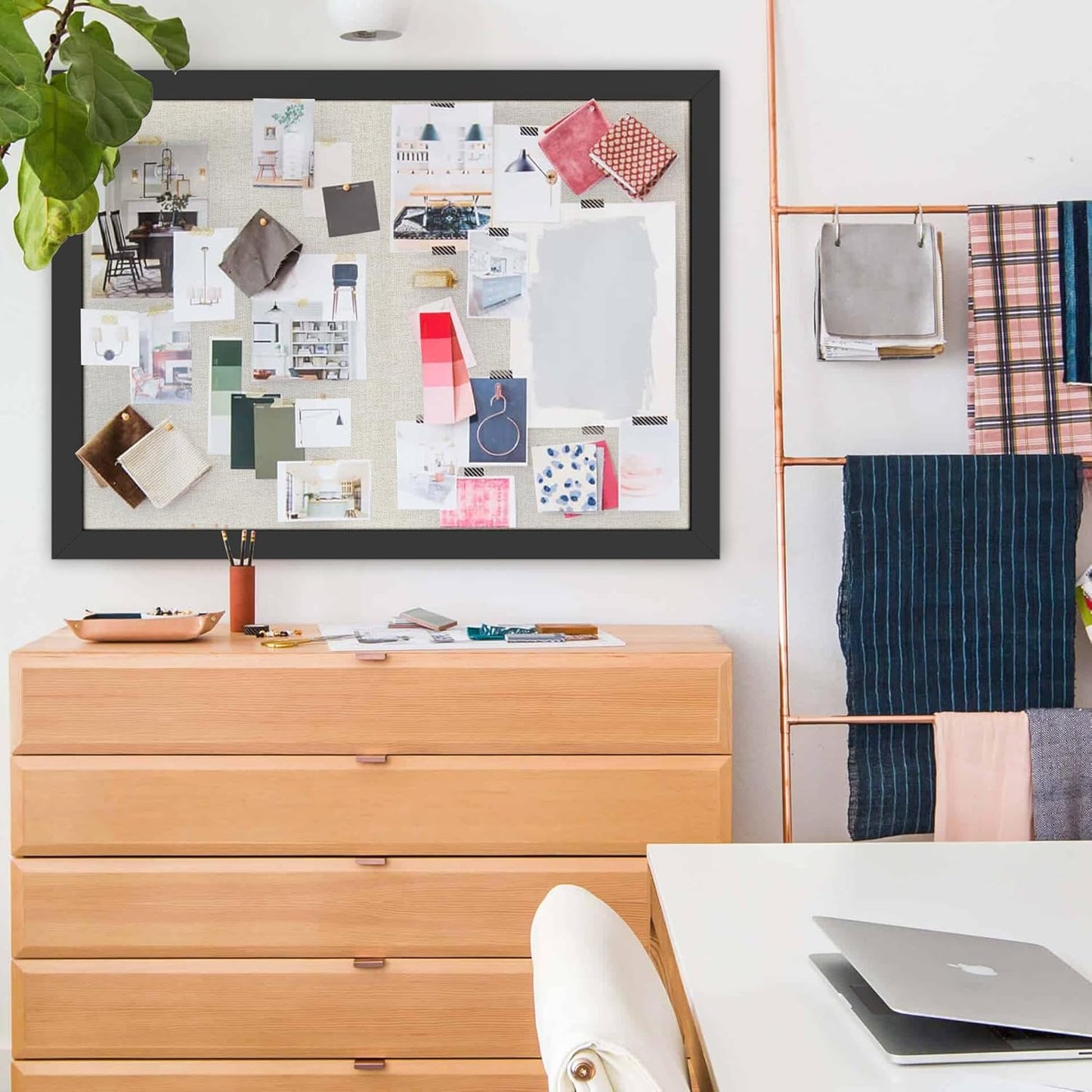 Cork Board Bulletin Board 18" x 24", Large Linen Corkboards with Frame for Walls, Cute Picture Display Pin Board Vision Board for Room School Office Bedroom 20 Pushpins Vintage Black