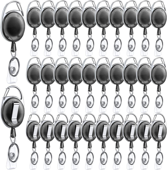 Honoson 30 Pcs Heavy Duty Retractable Badge Reels Batch ID Badge Holder Retractable Clip Bulk Key Holder with Ring for Office Worker Employee, Doctor Nurse Gifts (Transparent Black)