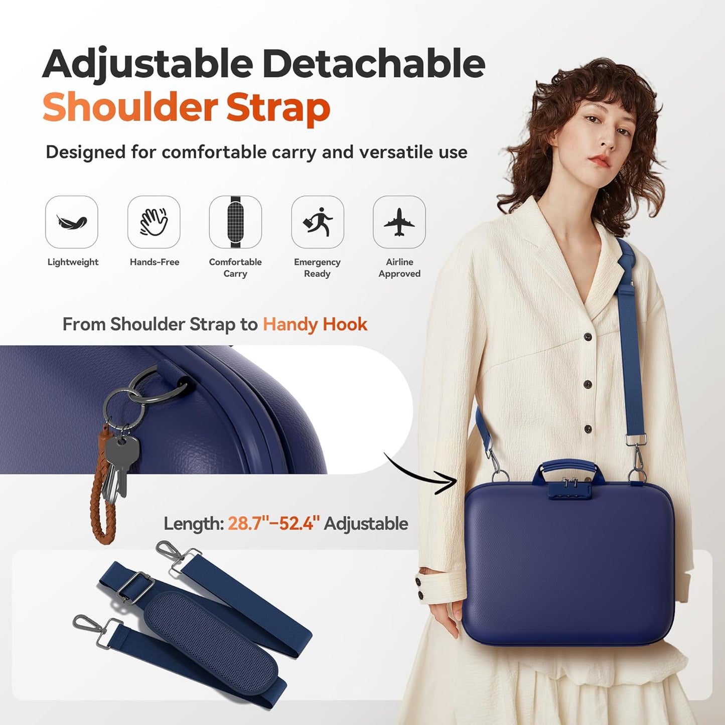 Nacial Fireproof Document Box with Lock & Shoulder Strap, Hard-Shell Fireproof File Organizer with 13 Pocket Accordion File Folder, Portable Safe Storage for Important Documents, Laptop, Blue