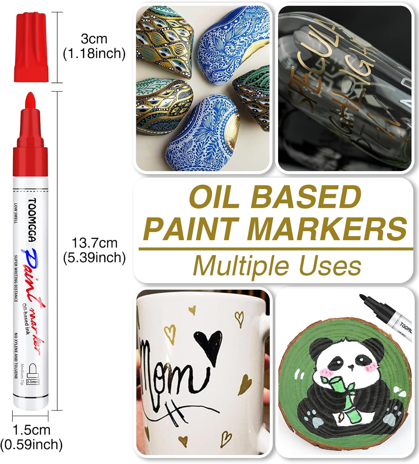 White Paint Pens Permanent Paint Markers - 24 Pack Oil Based Marking Pens, Medium Point, Quick Drying and Waterproof for Rock Painting Car Tyre Metal, Plastic, Canvas, Wood, Glass