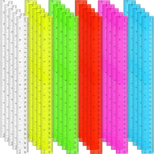 Zonon 30 Pcs 12 Inch Plastic Ruler Assorted Colors Ruler Bulk with Centimeters Millimeter and Inches Rulers First Day of School Gift for Kids School Classroom Office Supplies(Bright Color,Plastic)