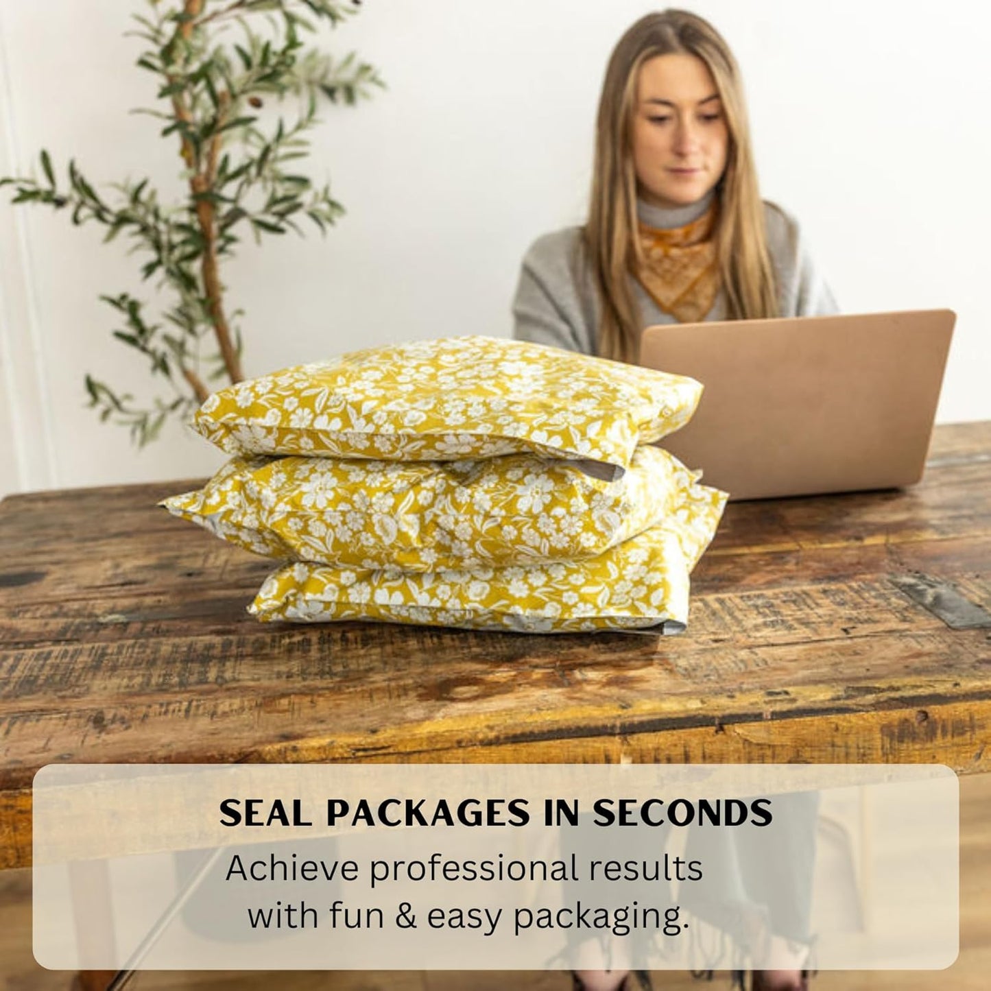 12x15.5 Poly Mailer Envelopes 100 Pcs Large-Sized Colored Designer Shipping Bags For Clothing Cute Mailers Unpadded Self-Sealing Packaging Recyclable Eco-Friendly (Yellow Floral) Mini Wander