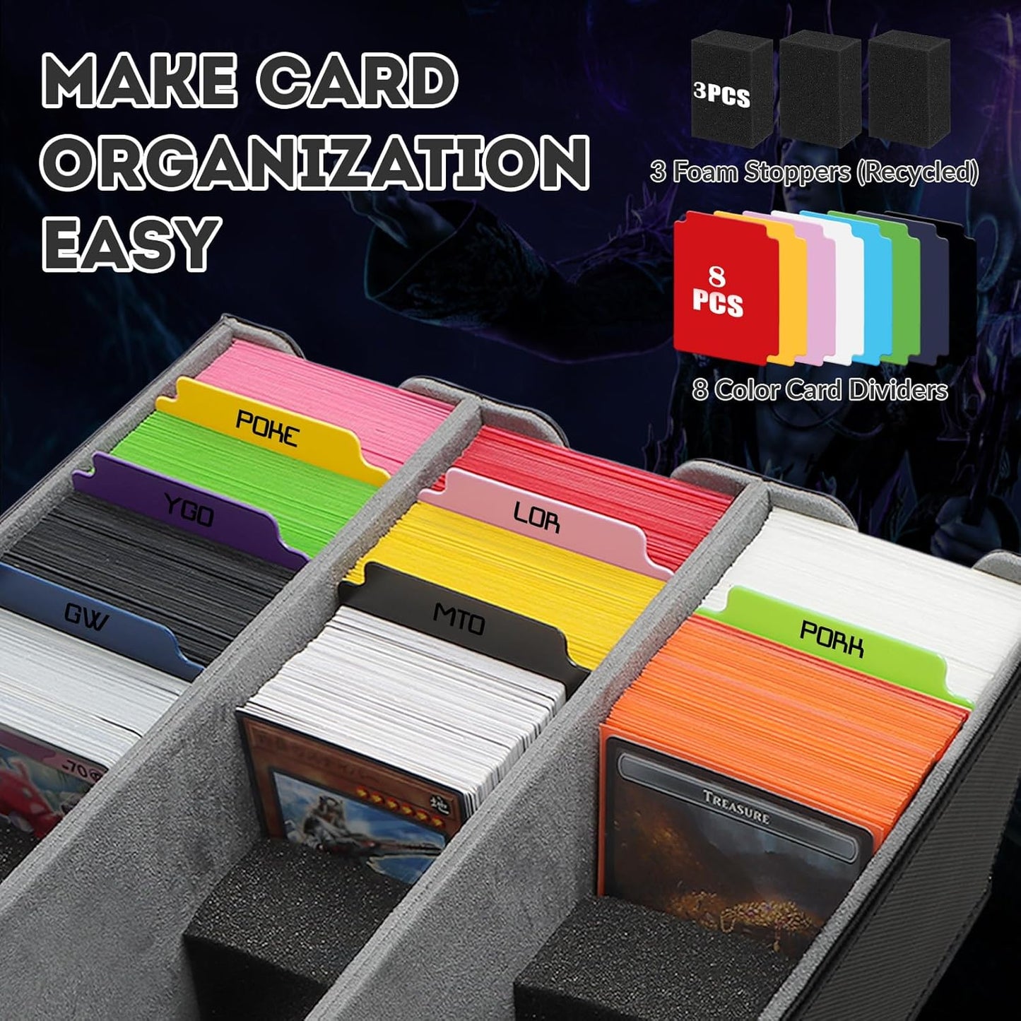 Card Storage Box for Trading Cards, 2100+ Card Deck Case with PU Leather and Magnetic Closure, TCG Storage Box, Suitable for MTG, YuGiOh, and Sports Cards, Includes 8 Card Dividers