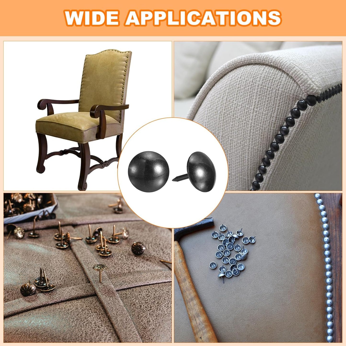 uxcell Upholstery Tacks Nail Pin Furniture, 200Pcs 11x13mm Thumb Tack Pins Assortment Kit Carbon Steel for Home Sofa DIY Decorative Nail Heads Nails, Black