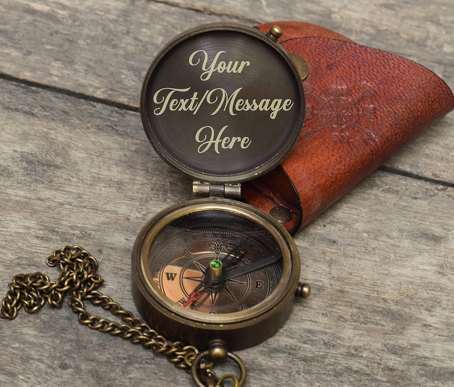 Personalized Engraved Compass Brass Metal Directional Compass with Leather Cover Gift for Husband, Personalized, Communion Gift, Gift for Him & Her, Luxury