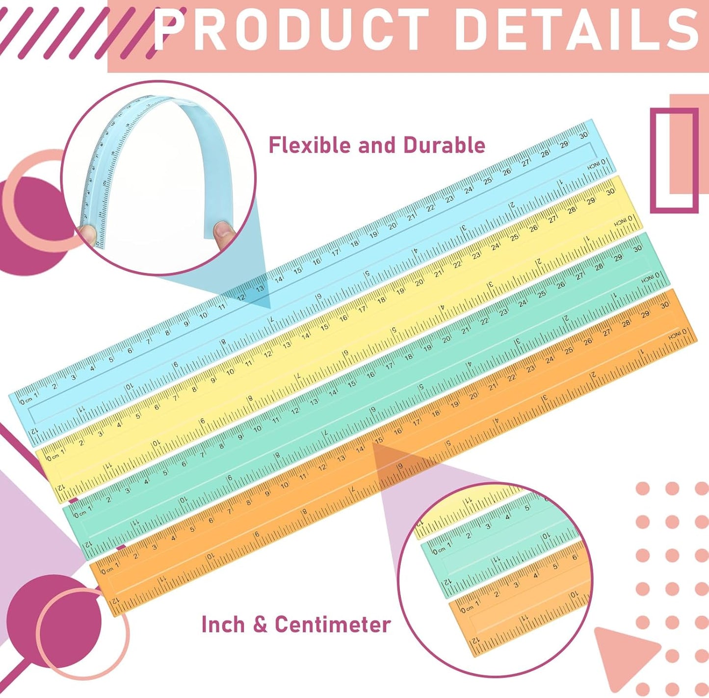 240 Pcs 12 Inch Plastic Rulers Bulk, Back to School Supplies, Assorted Colored Flexible Metric Rulers with Centimeters and Inches Measuring Tool for School Classroom Students(Pastel)