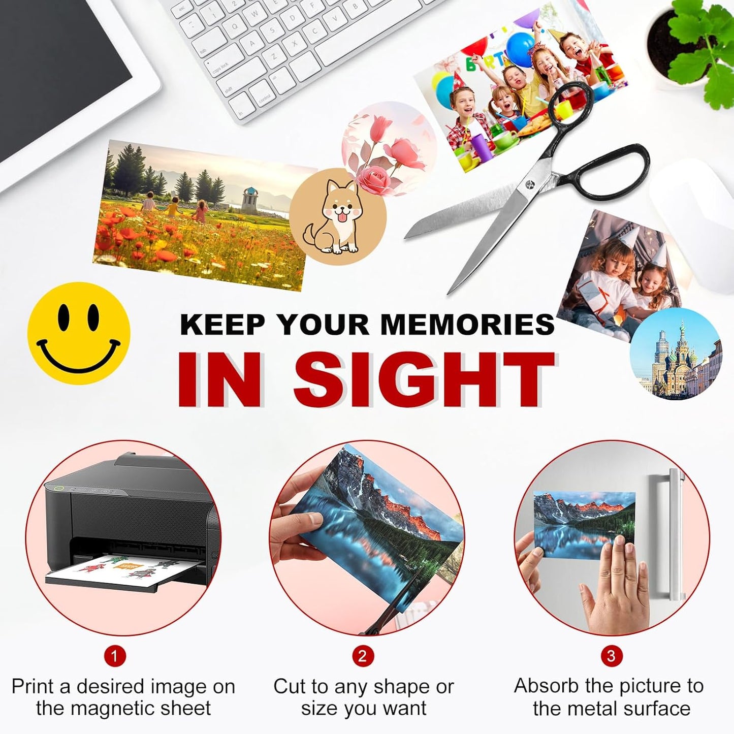 Thaibear Printable Magnetic Sheets, 8.5" x 11", 30 Pack Glossy Magnet Printer Paper for Inkjet, Flexible Magnetic Printer Paper for Fridge, Crafts - Peel and Stick Magnetic Tape