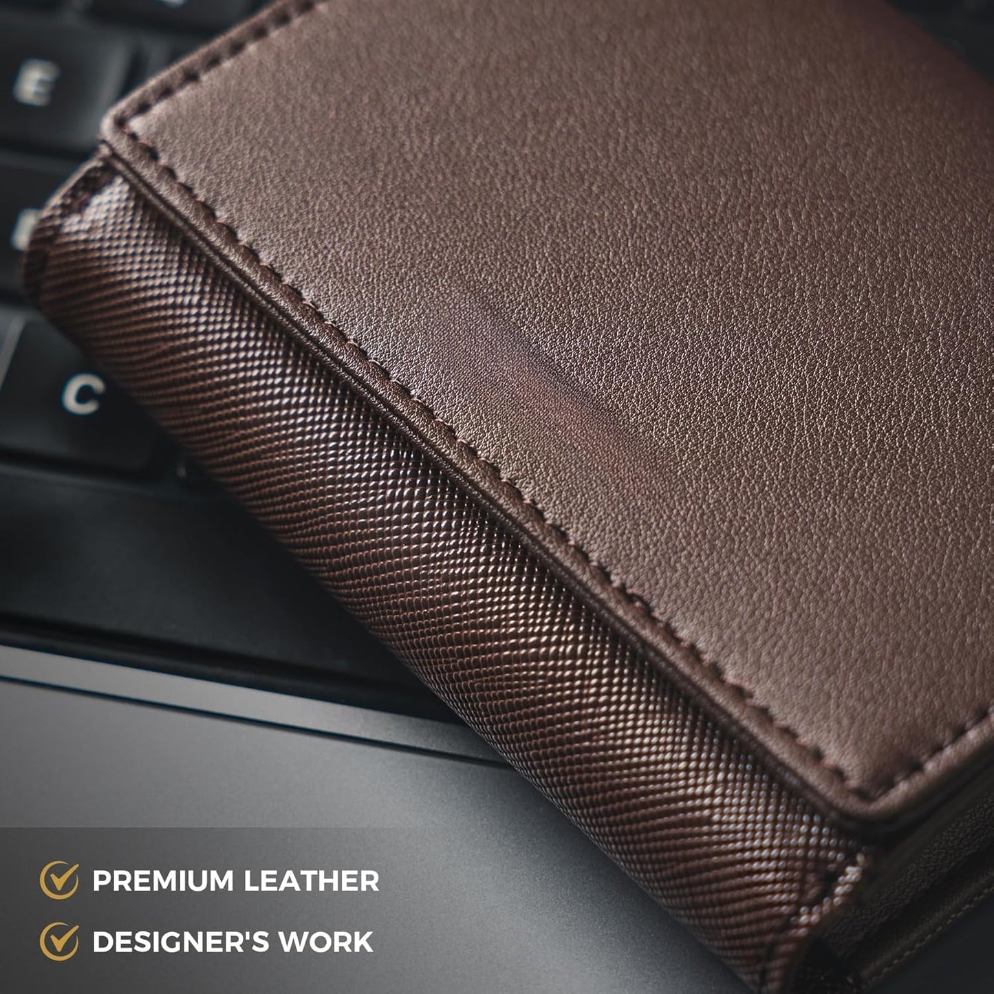 Real Leather Business Card Holder Premium RFID Blocking Card Case with ID Window and Magnetic Closure Holds Up to 40 Business Cards (Espresso)