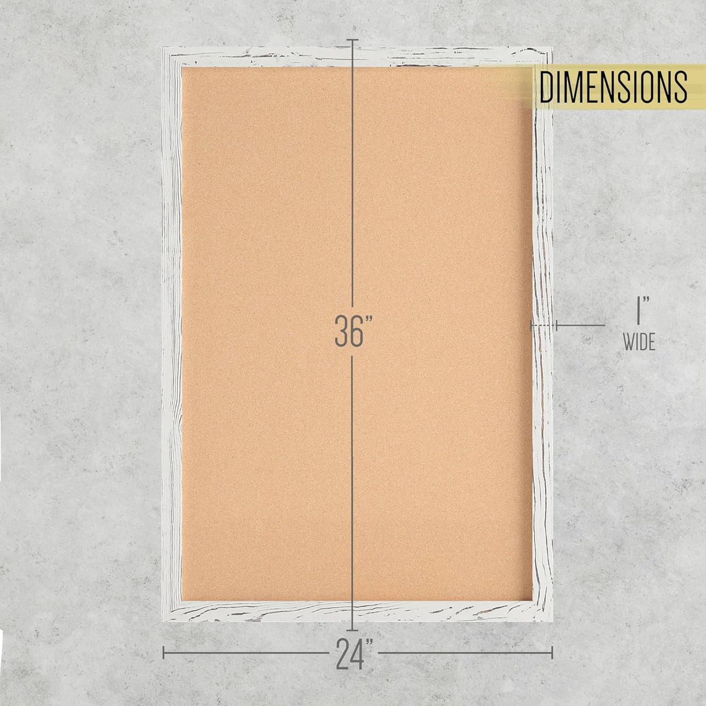 HBCY Creations Wall Mount Whitewashed Cork Board - 24" W x 36" H - 6 Wooden Push Pins - Solid Pine Wood Frame - for Kitchen, Classrooms, Restaurant Menus and More!