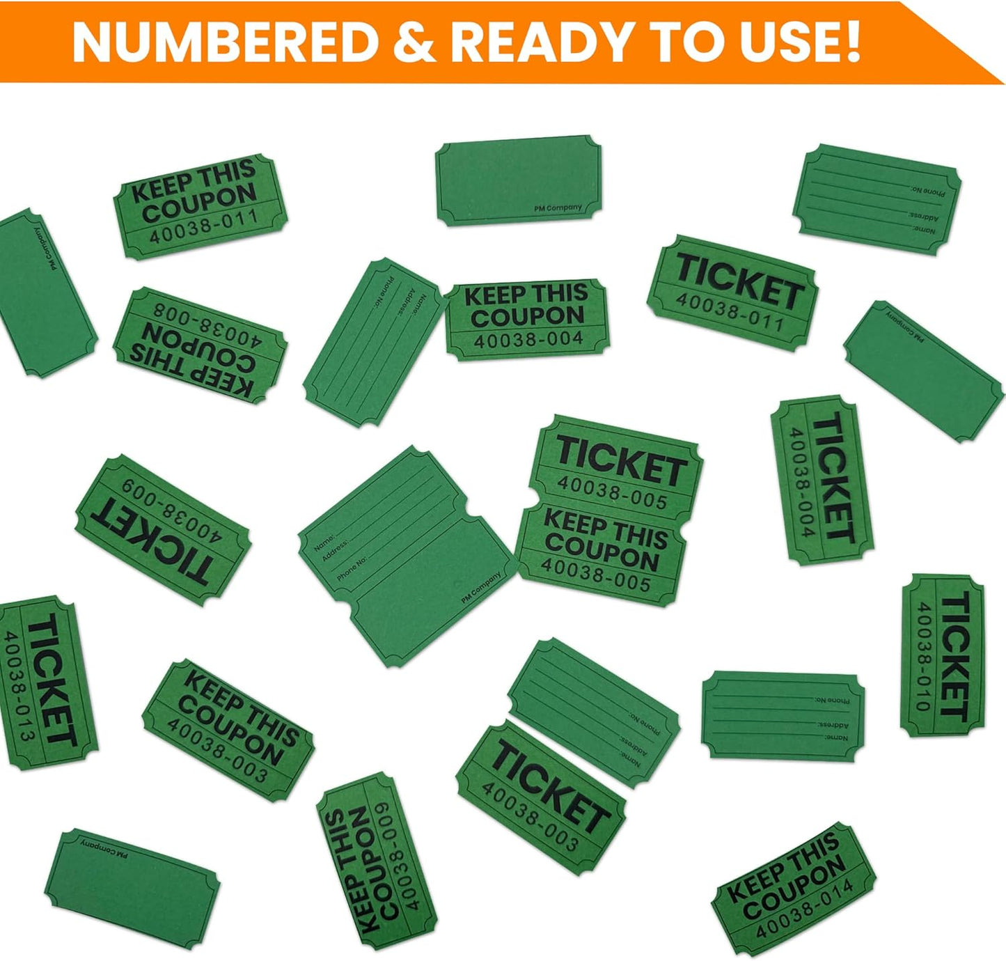 PM Company 1000 Raffle Tickets Double Roll, Green 50/50 Raffle Tickets for Events, Carnivals, Fundraisers, Class Rewards, and Prizes