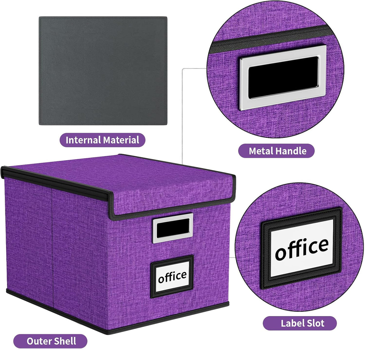Huolewa File Organizer Box with Lid, Collapsible File Folder Organizer for Office Document Storage, Filing Box with Plastic Slide for Letter/Legal Size Hanging Files, Purple