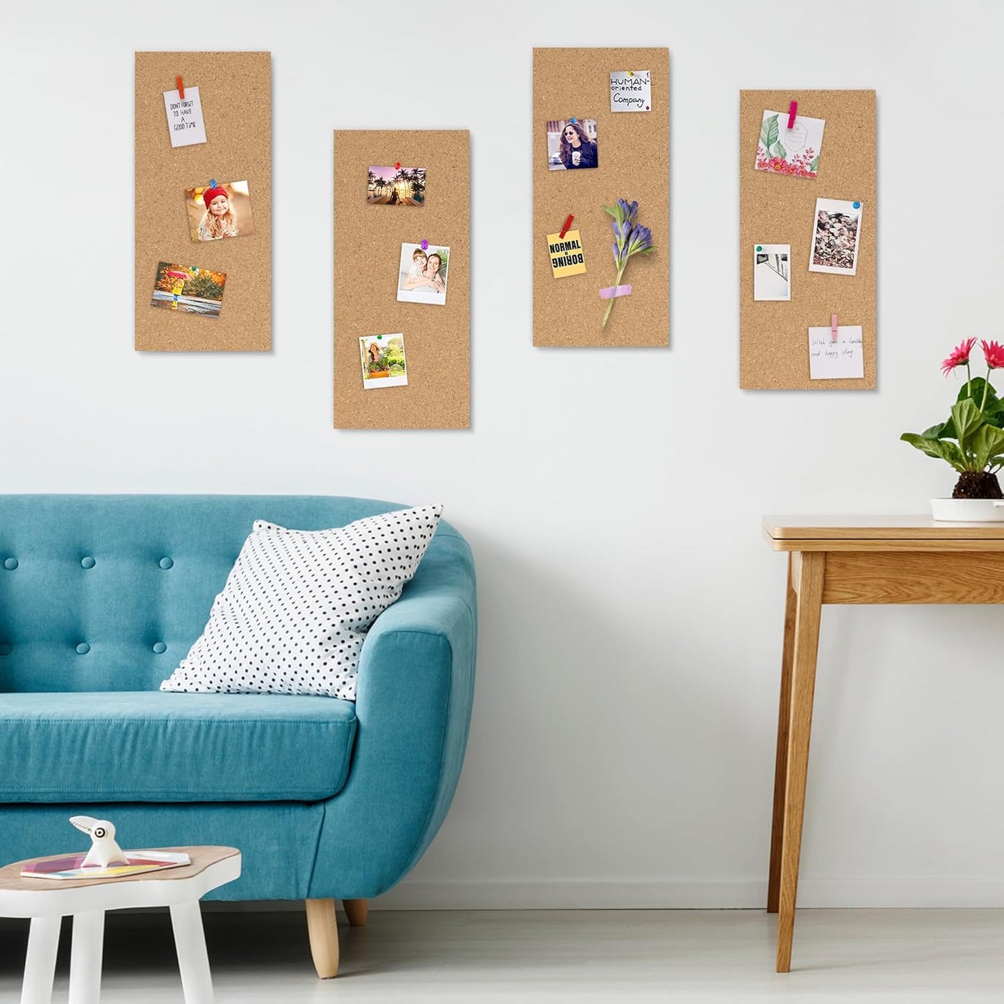 AKTOP Cork Board Bulletin Board 17"x8", 1/2" Thick Cork Board Tiles 10 Pack, Small Pin Board for Wall Decor, Self Adhesive Corkboards with 120 Push Pin Wood Clips for School, Home & Office