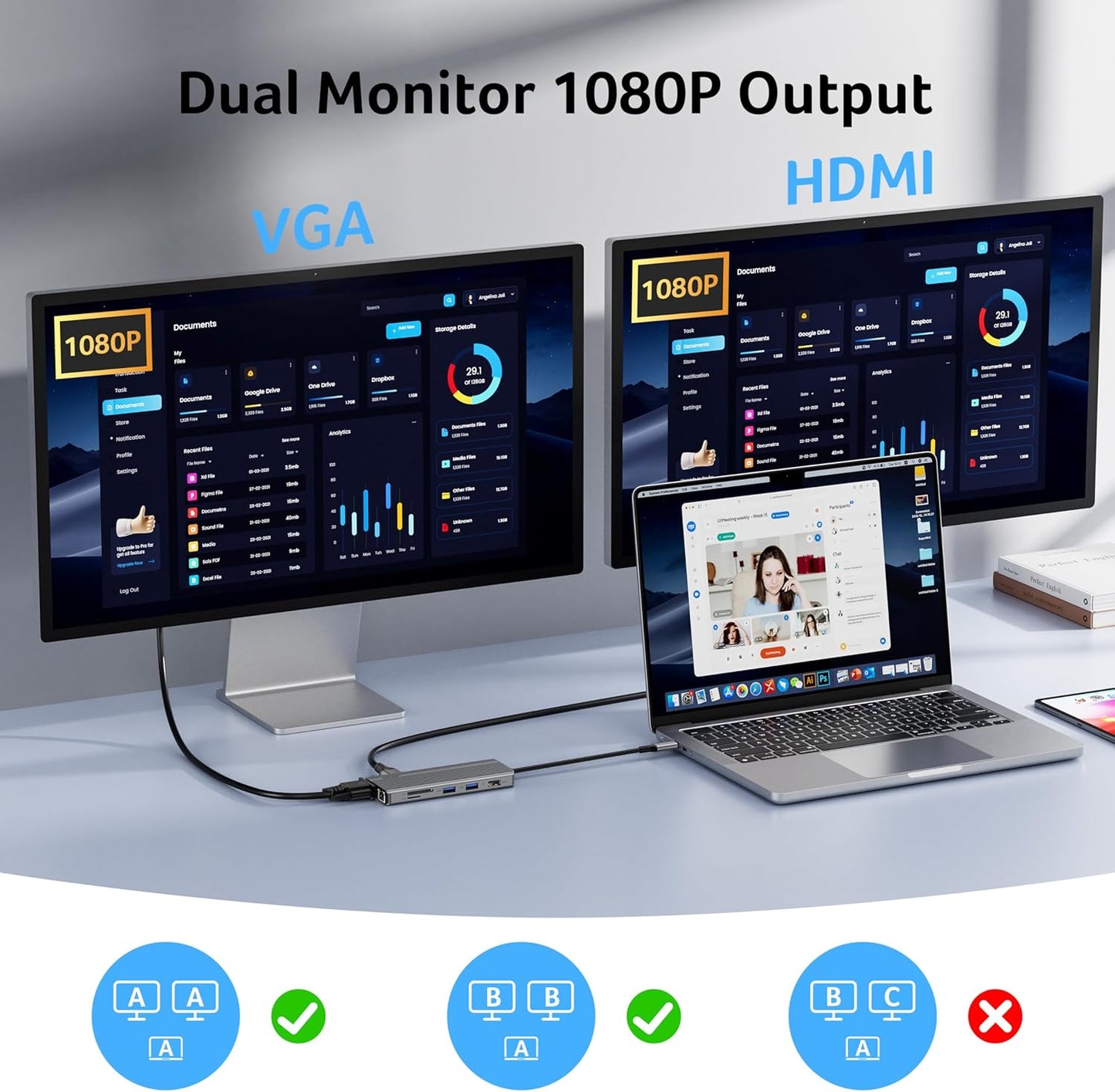 Acer 11 in 1 USB C HUB Multiport Adapter with 4K@60Hz HDMI, 1080P VGA, 2x10Gbps USB C, 2x5Gbps USB A, 100W PD Port, 1000Mbps Ethernet, SD/TF, Dual Monitor Docking Station for PC, Laptop, Desktop