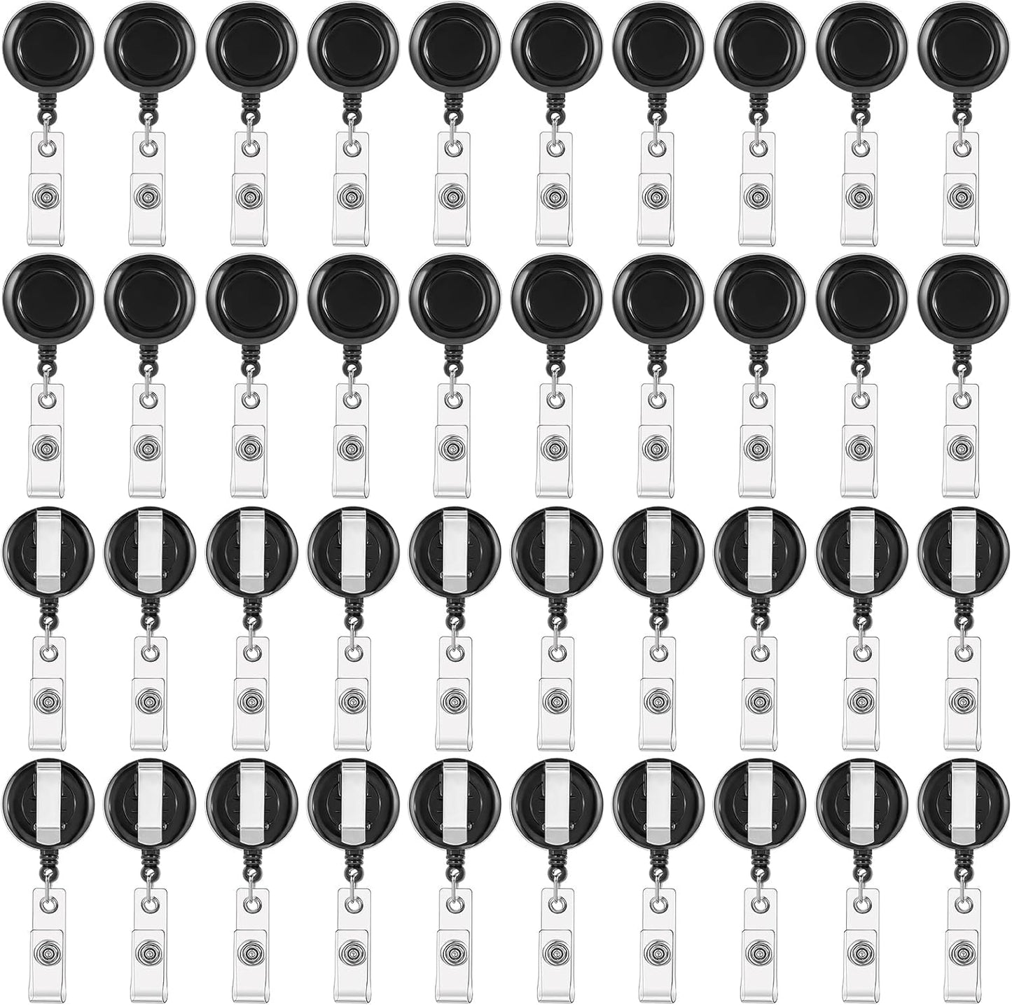 simarro 100 Pieces Heavy Duty Retractable Badge Reels Clips, Black ID Card Badge Holder Reel with Metal Belt Clip Card Key Holder for Office Worker Employee Doctor Nurse Gifts