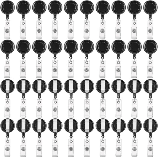 simarro 100 Pieces Heavy Duty Retractable Badge Reels Clips, Black ID Card Badge Holder Reel with Metal Belt Clip Card Key Holder for Office Worker Employee Doctor Nurse Gifts