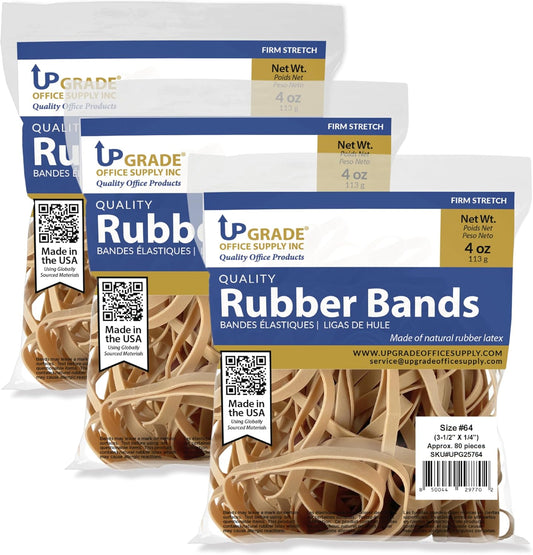 Upgrade Office Supply Rubber Bands, Size 64 (3-1/2 x 1/4), 80 Bands, 1/4 lb, 3-Pack, USA