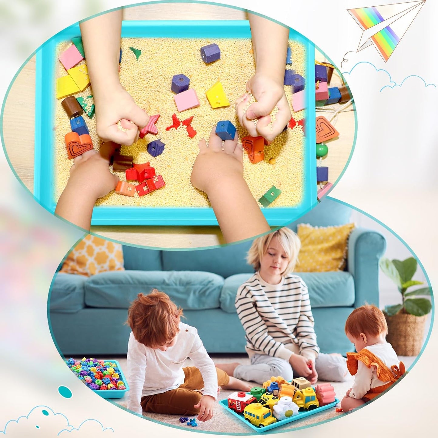 Maitys 15 Pcs Flat Plastic Trays 16.1 x 11.8'' Sensory Storage Tray Paper Stackable Classroom Bins for Office Home Organizer Arts and Crafts Supplies(Mint Green)