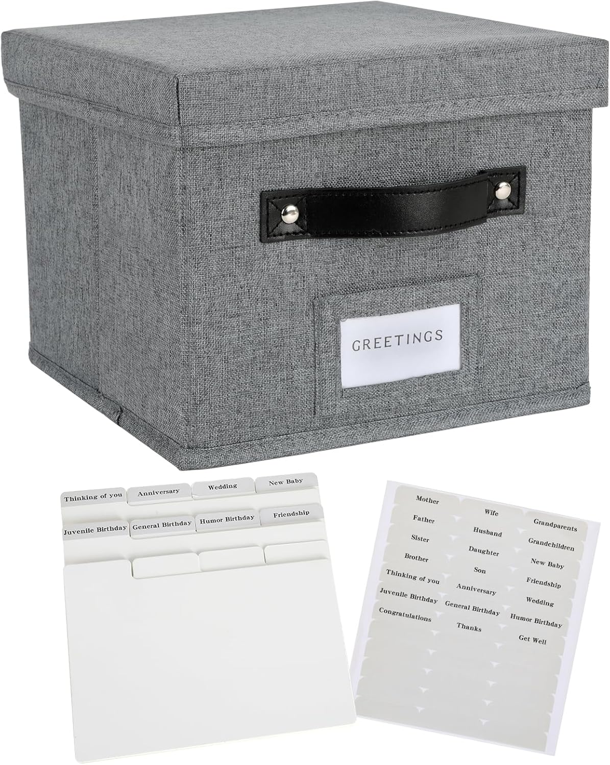 Greeting Card Organizer with dividers - Storage Box with lid Holds 150+ Cards - Assortment Box for Greeting Cards,Recipes, Photos, Envelopes, Keepsake - 9 x 9 x 7 Inches (Gray, 1 pcs)