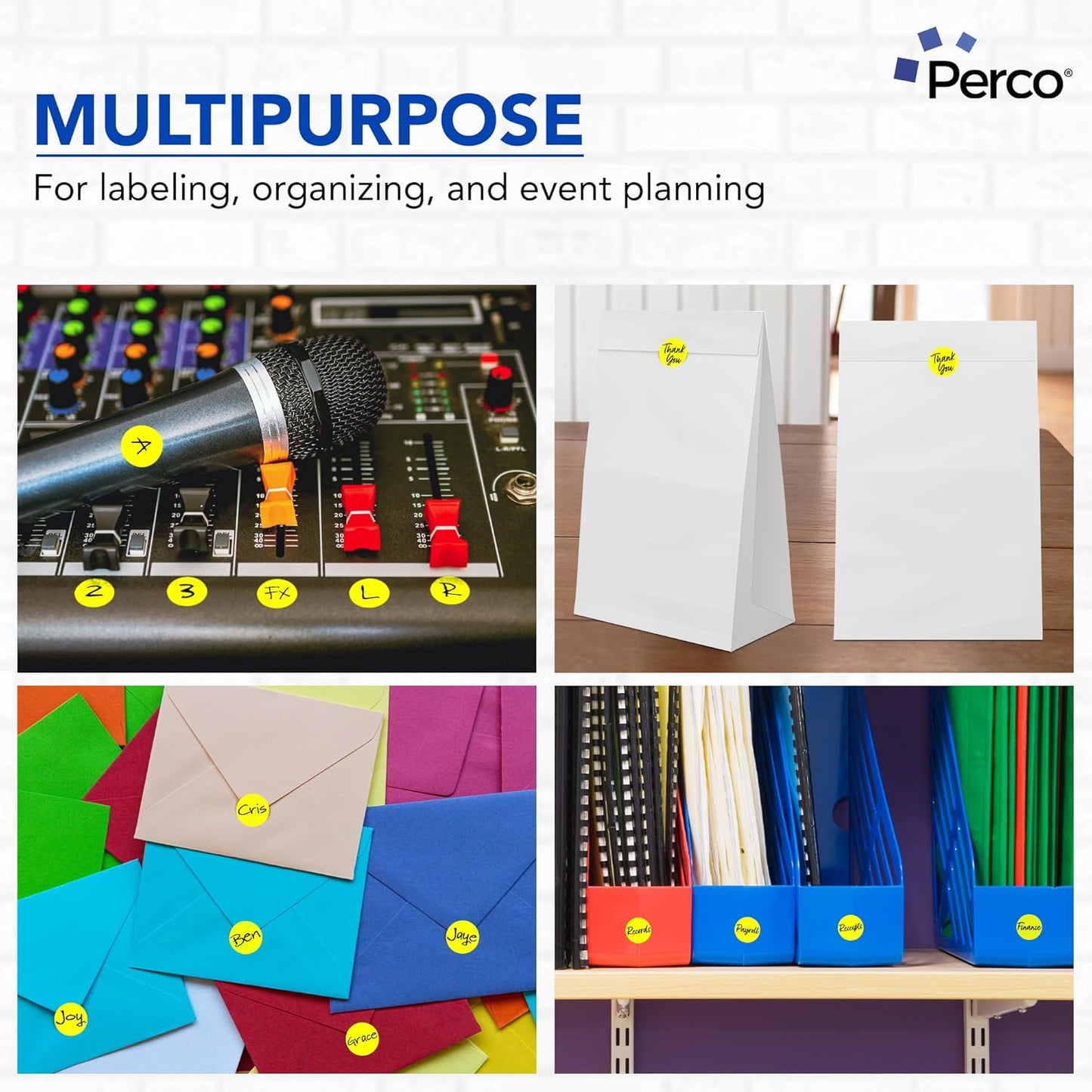 Perco Fluorescent Yellow 1-Inch Round Circle Dot Sticker Labels - Multi-Roll Pack (3 Rolls, 1,000 Labels Each) - Permanent Adhesive, Vibrant Colors, Strong Hold - Perforated for Easy Use - Made in USA