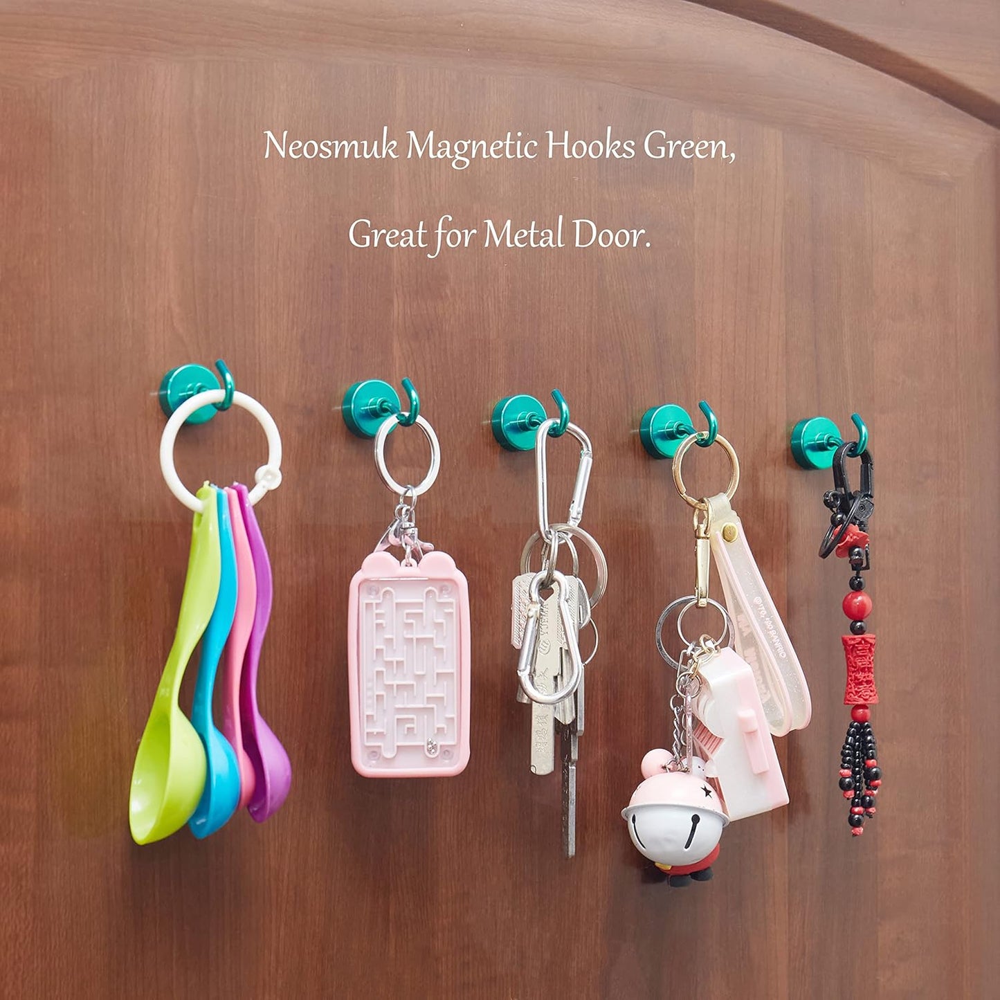 Neosmuk Magnetic Hooks,Heavy Duty Earth Magnets with Hook for Refrigerator, Extra Strong Cruise Hook for Hanging, Magnetic Hanger for Cabins, Grill (Green, 4 Pack)