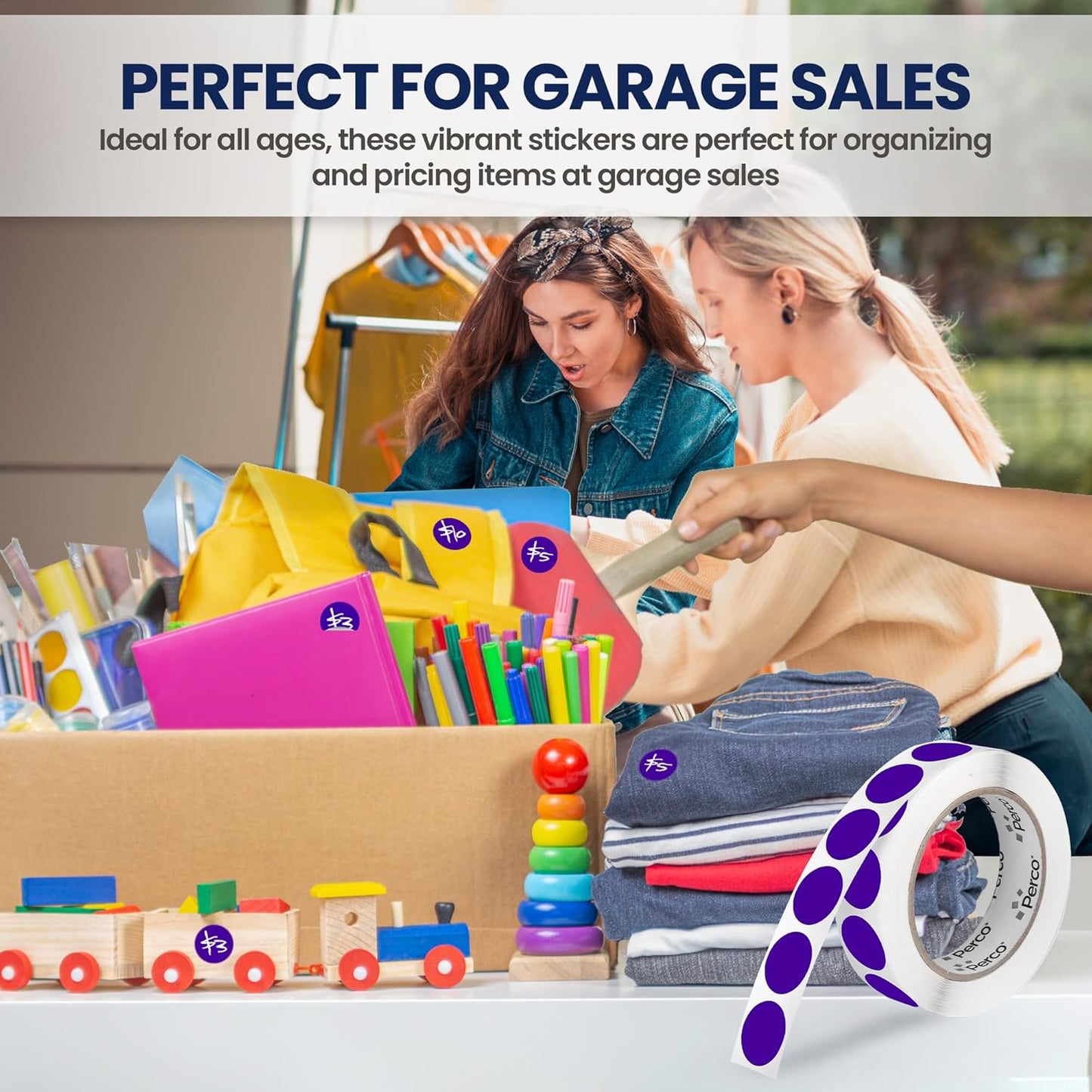 Perco Purple 1-Inch Round Circle Dot Sticker Labels with Removable Adhesive – 1,000 Labels per Roll – Versatile, Vibrant Colors, Reliable Hold, No Residue, Perforated for Convenient Use – Made in USA