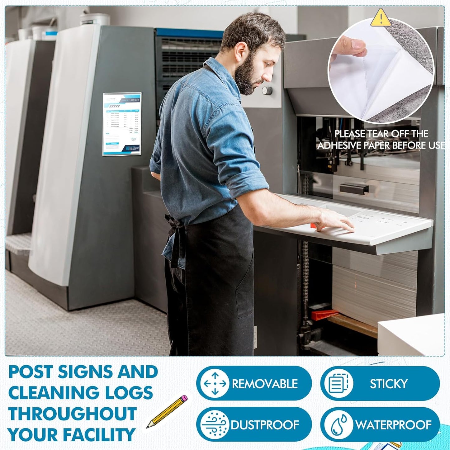 Outus Self Adhesive Shop Ticket Holders Clear Plastic Sleeves Adhesive Pockets Work Order Job Ticket Holders for Home Office Posting Signs