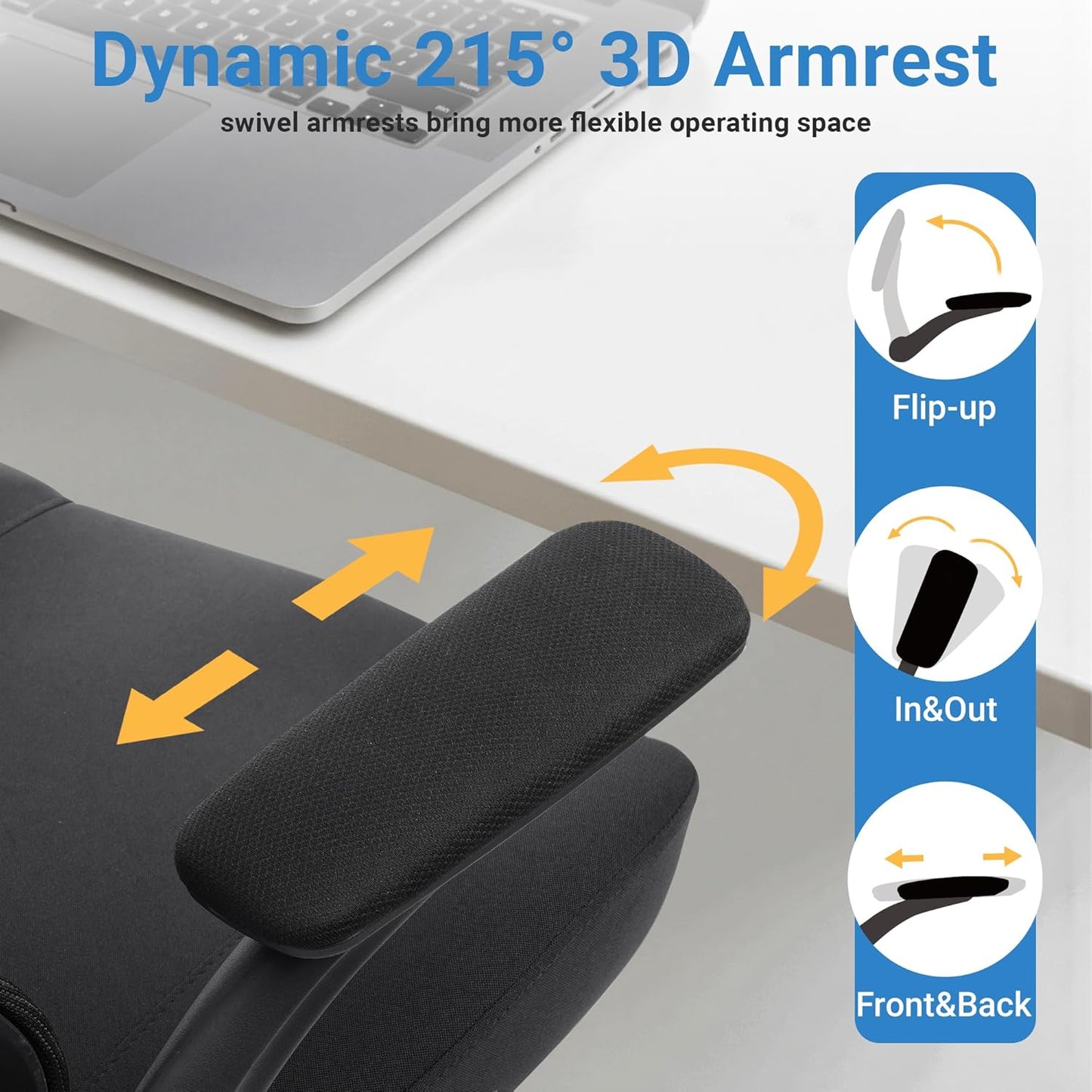 HYLONE Heavy Duty Office Chair, 5" Thickened Seat Ergonomic Desk Chair with Adjustable Armrests, Home Office Computer Chairs for Long Hours Mesh Executive Chair(Black)