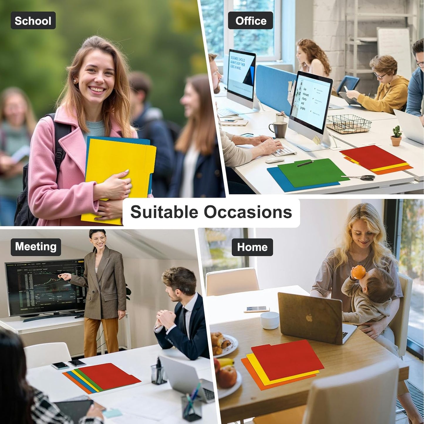 ViVin File Folder, 100 Pack Colored File Folders with 1/3-Cut Tabs, Fits 8.5 * 11 Letter Size Paper, Manilla Folders for Home Office School Documents(Assorted)