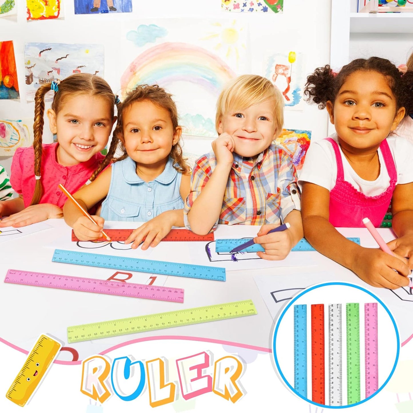 12 Pack Color Transparent Ruler Bulk 12 Inch Clear Plastic Rulers Kids Ruler with Centimeters and Inches Straight Measuring Drafting Tools for Classroom School Students Families Education