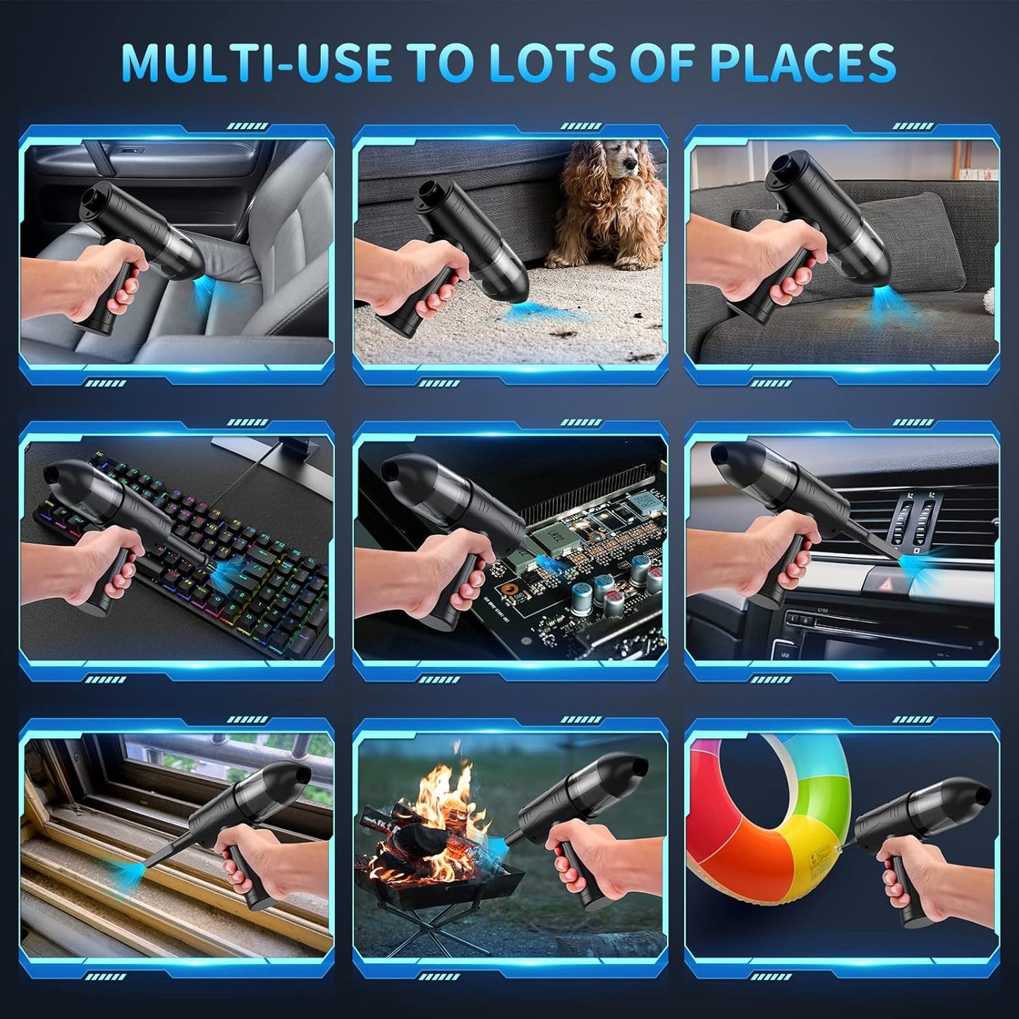 Electric Air Duster & Vacuum Cleaner 2-in-1, 110000RPM Keyboard Cleaner for PC, No Canned Air - Compressed Air Duster, Blower, Turbo Fan, Battery Powered, Refillable, PC Cleaning Kit