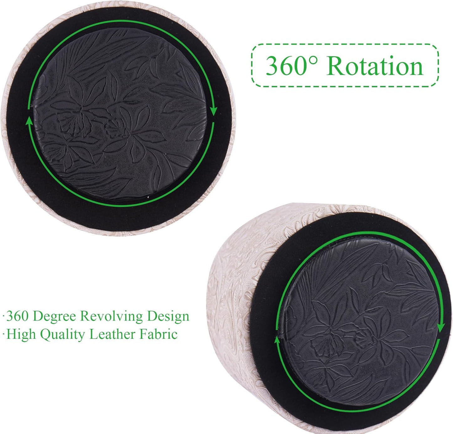 lizimandu Round Leather Art Supply Organizer,Remote Control Holder,360 Degree Spinning,Multi-Functional Pencil Holder,4 Compartments Desktop Stationary Organizer(1-Carved White)