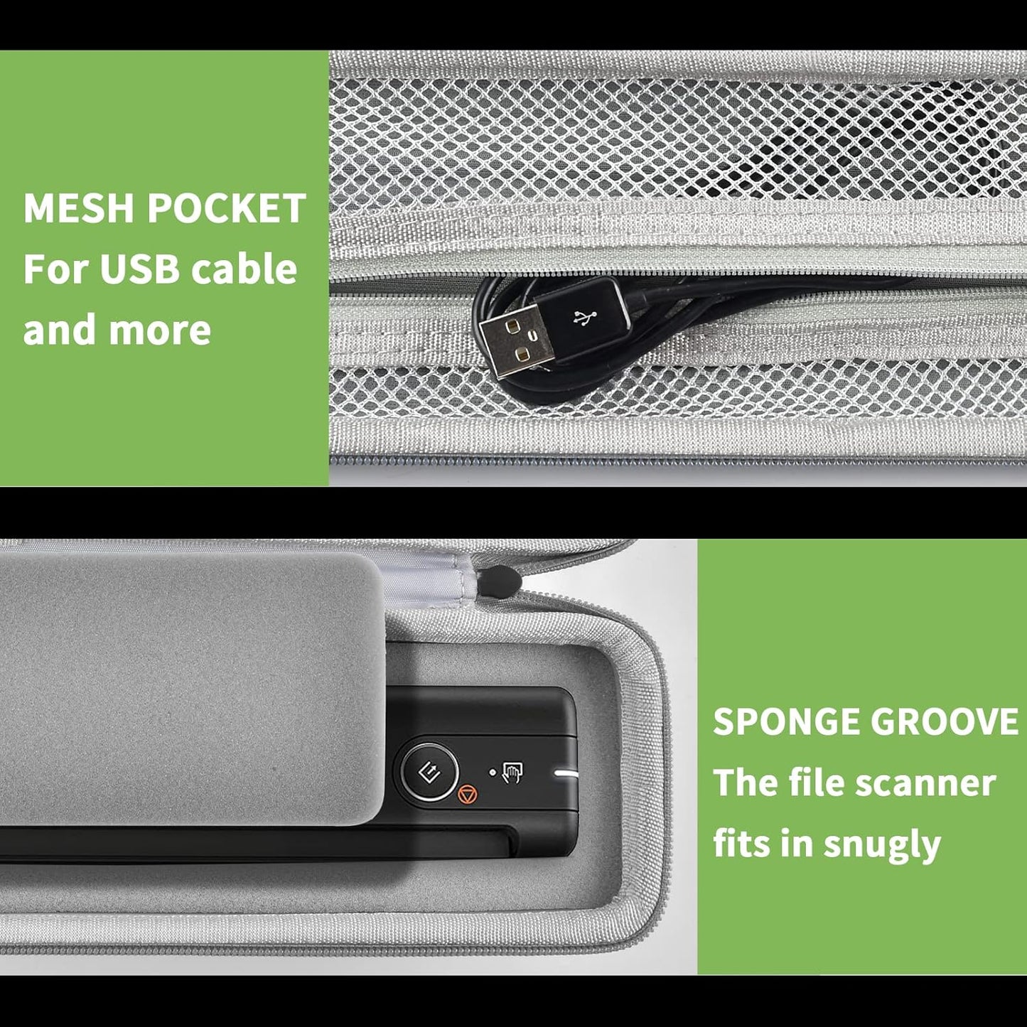 Case Compatible with Epson Workforce ES-50/ ES-60W/ ES-55R/ ES-65WR/ DS-30/ DS-70/ DS-80W Portable Sheet-Fed Document Scanner, Storage for Epson Scanner for PC and Mac- Grey (Box Only)