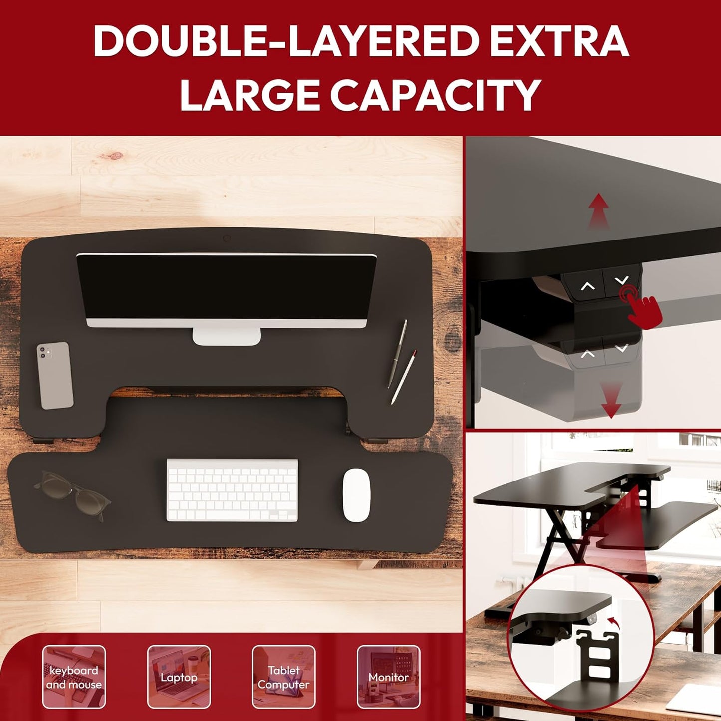 SANODESK 35" Electric Standing Desk Converter,Height Adjustable Riser for Office Home, Monitor and Laptop Workstation with Large Keyboard Tray,Black Color