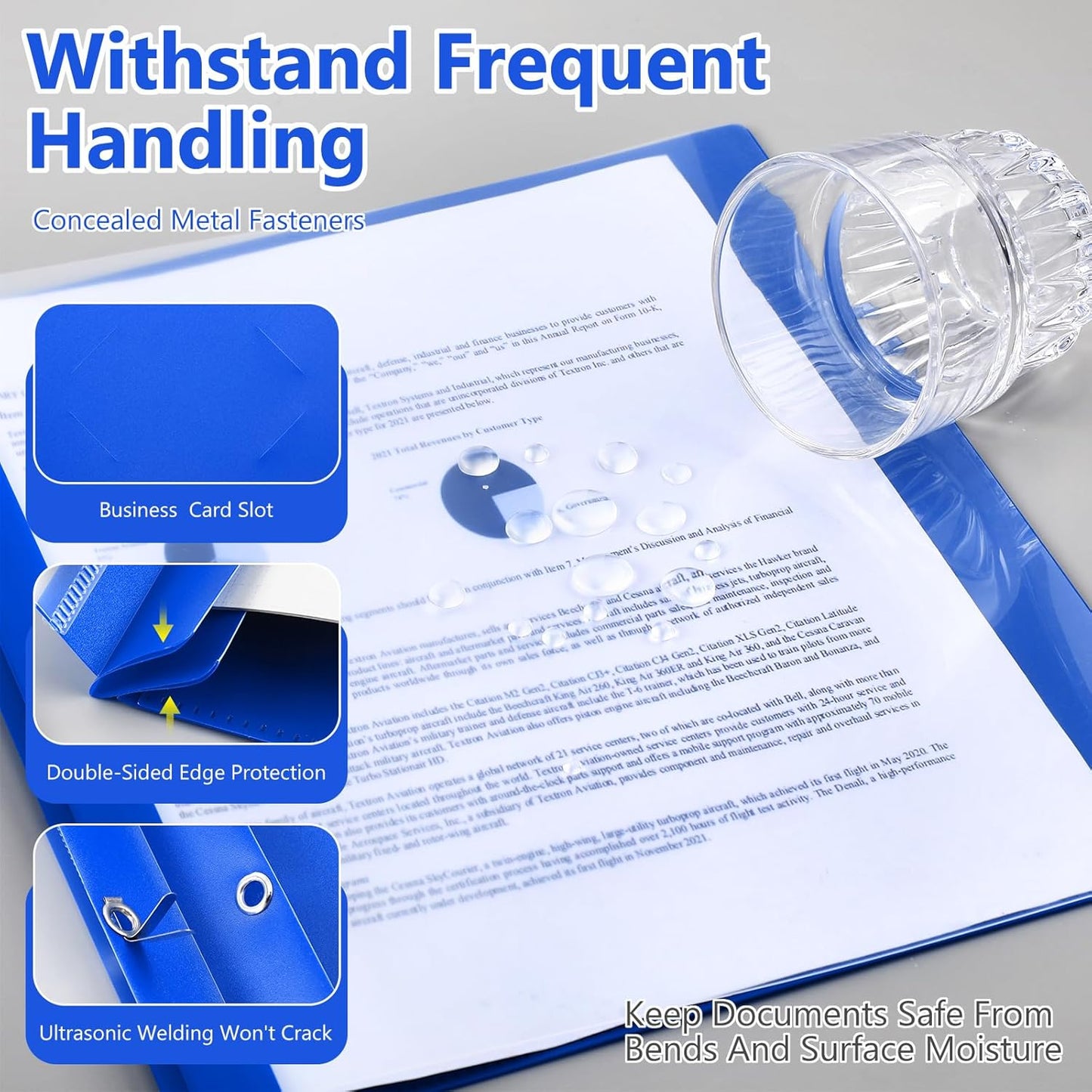 Patelai 48 Pcs Plastic Folders with 2 Pockets and 3 Prongs Home Folders with Card Slot Letter Size Heavy Duty Report Covers for Back to School(Blue,Simple Style)