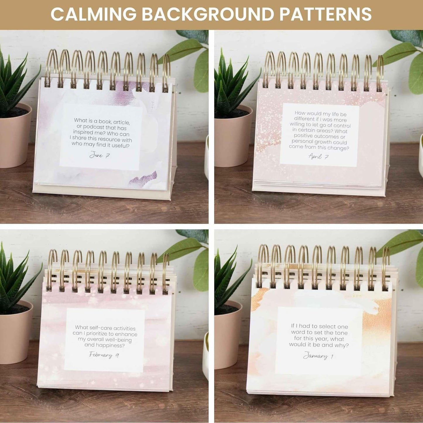 bloom daily planners Undated Perpetual Desk Easel - Motivational Inspirational Standing Flip Calendar - Page a Day (5.25" x 5.5") - Daily Mindfulness Reflection Questions