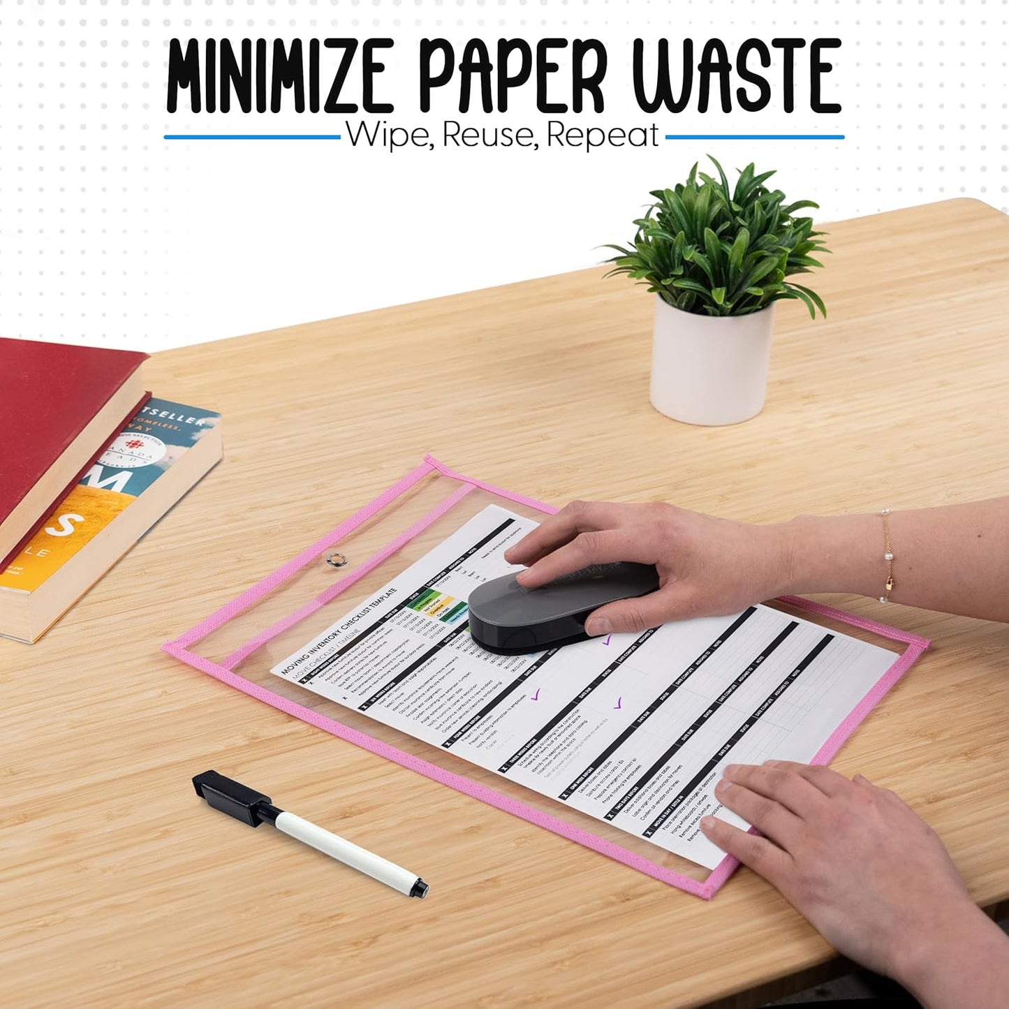 Essex Wares - 5 Pack, Pink, Job Ticket Holders, 10" Wide x 13.5" Tall - Clear Plastic Shop Ticket Holders - Easy to Use, Reusable & Easy Erase Plastic Invoice Holders, Water-Resistant & Durable