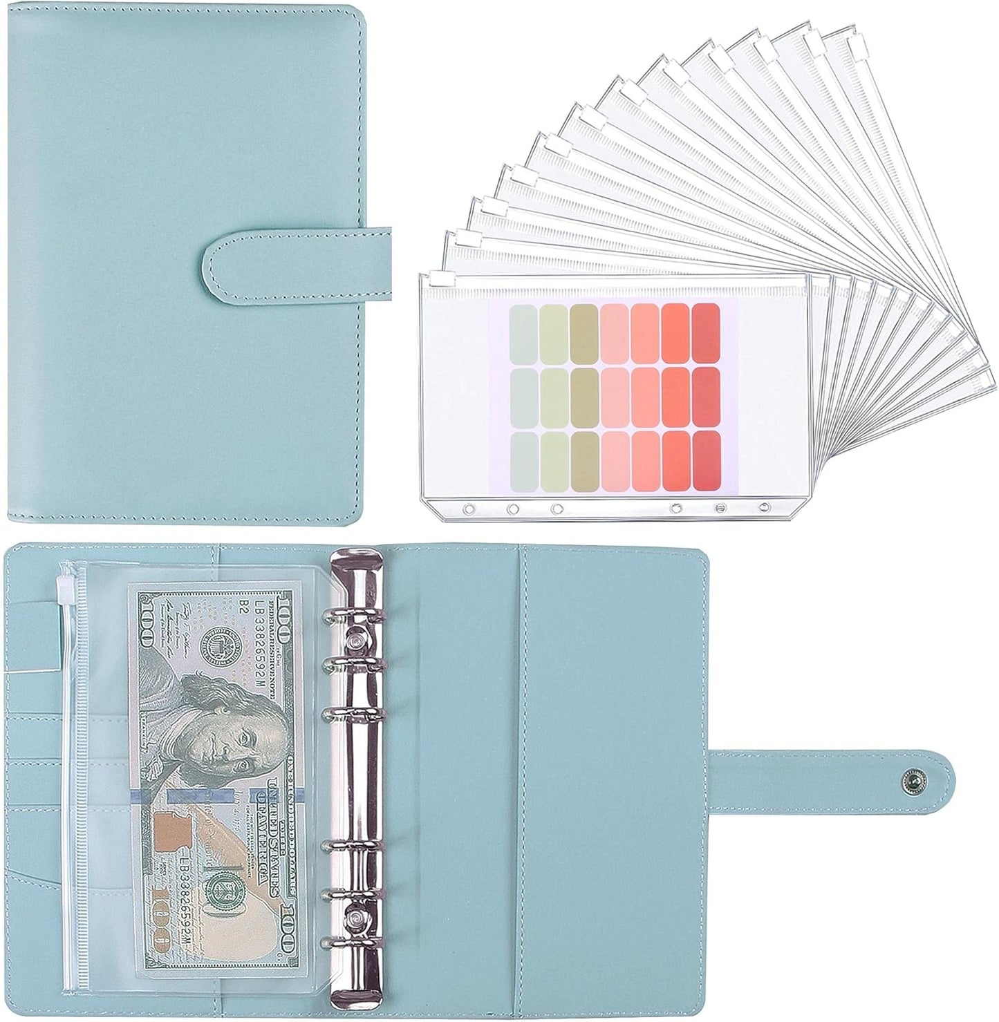Money Saving Binder, Savings Challenges Book with for Cash Envelopes, 12pcs Zipper Envelopes A6 Budget Binder, Budget Planner for Managing Budgets and Saving Money -(Blue-7.4IN)