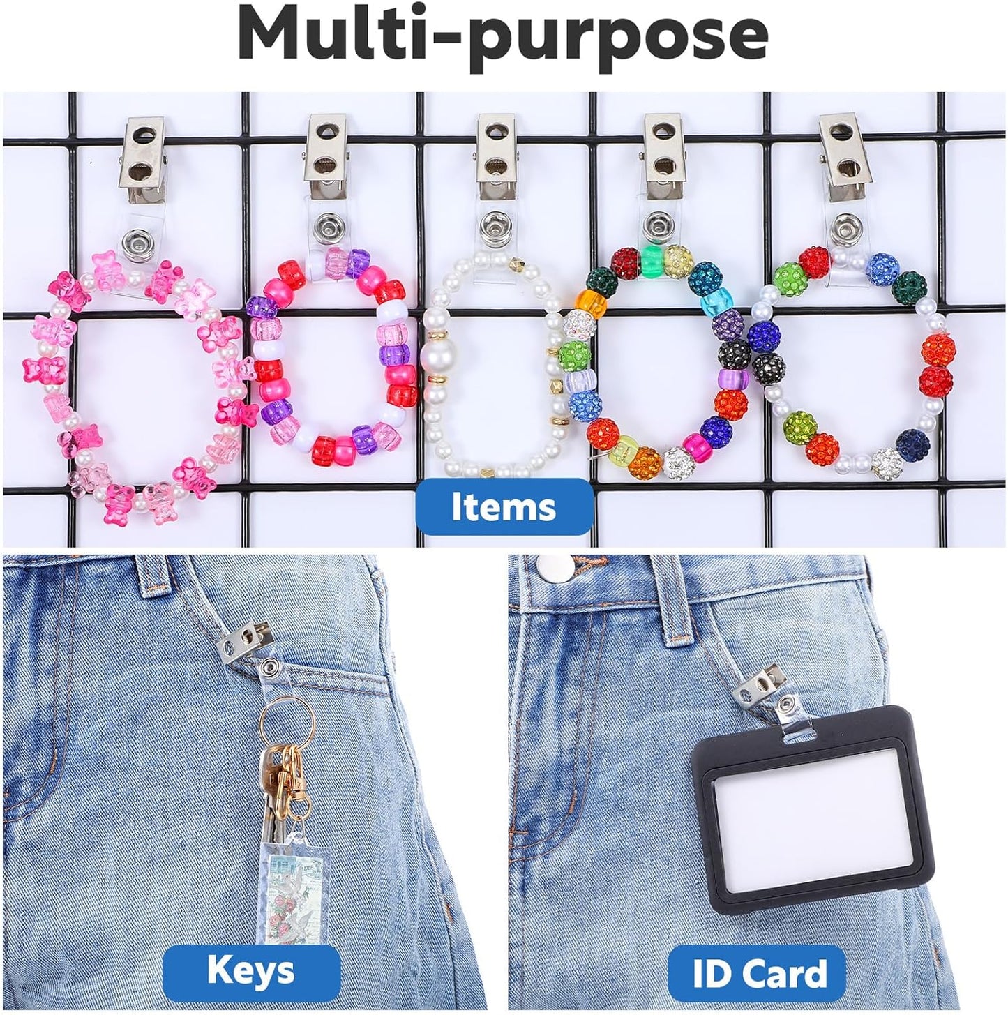 300 Pcs Metal Badge Clips with Clear PVC Straps – Double Hole ID Card Clips for Name Tags, Badge Holders & Office Use