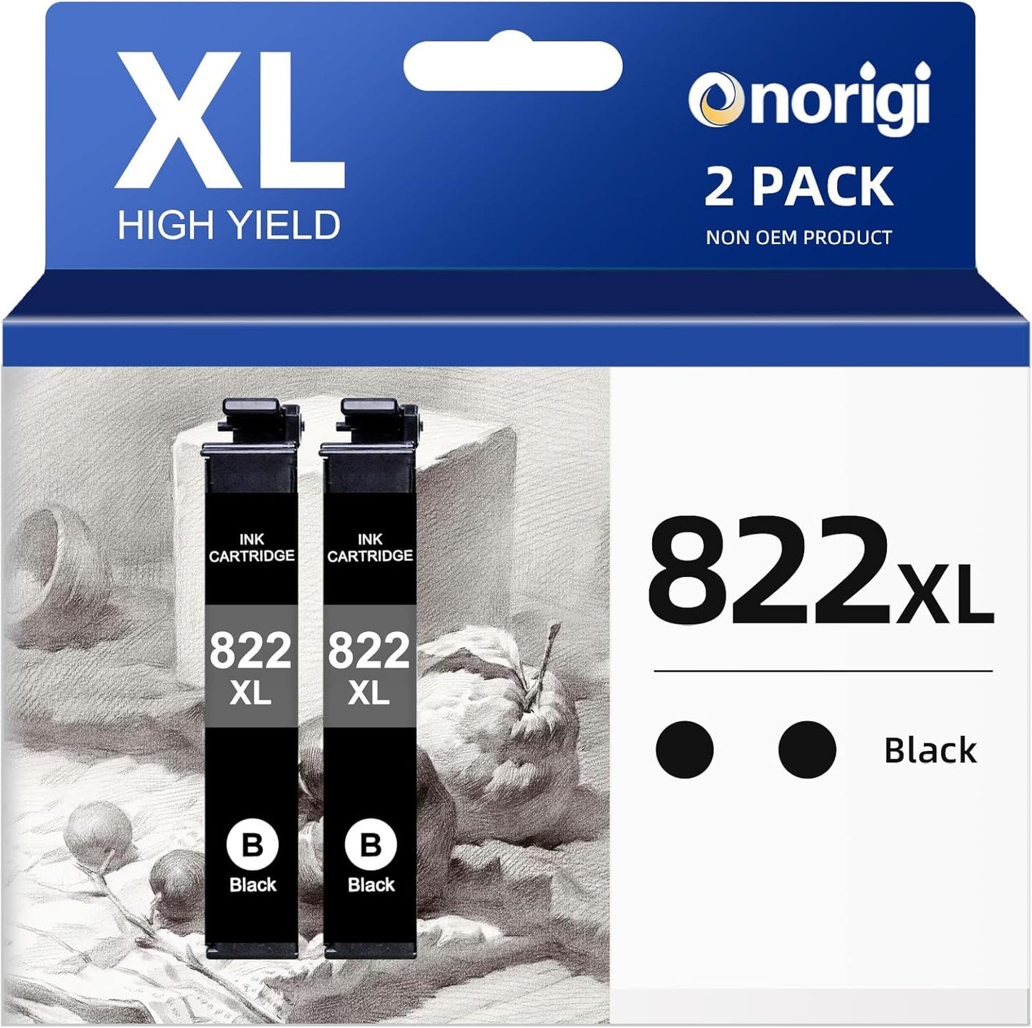 Remanufactured Ink Cartridges Replacement for Epson 822 822XL Ink Cartridges for Workforce Pro WF-3823 WF-4833 WF-4830 WF-4820 (2Black)