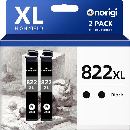 Remanufactured Ink Cartridges Replacement for Epson 822 822XL Ink Cartridges for Workforce Pro WF-3823 WF-4833 WF-4830 WF-4820 (2Black)