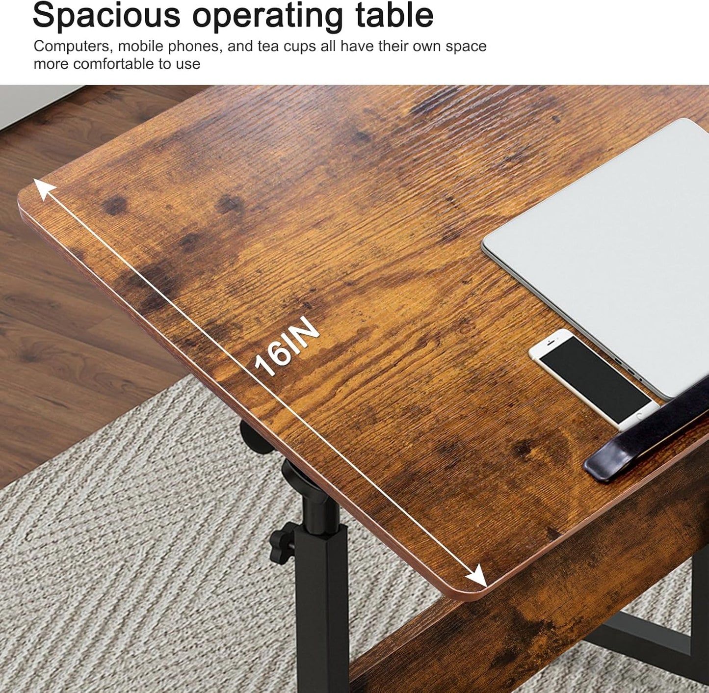 KOUPA Height Adjustable Standing Desk,widths16 in Length 31 in, Portable Rolling Mobile Stand Up Table with Wheels, 360 Degree Flip Laptop Computer Desk for Home Office, Rustic Brown