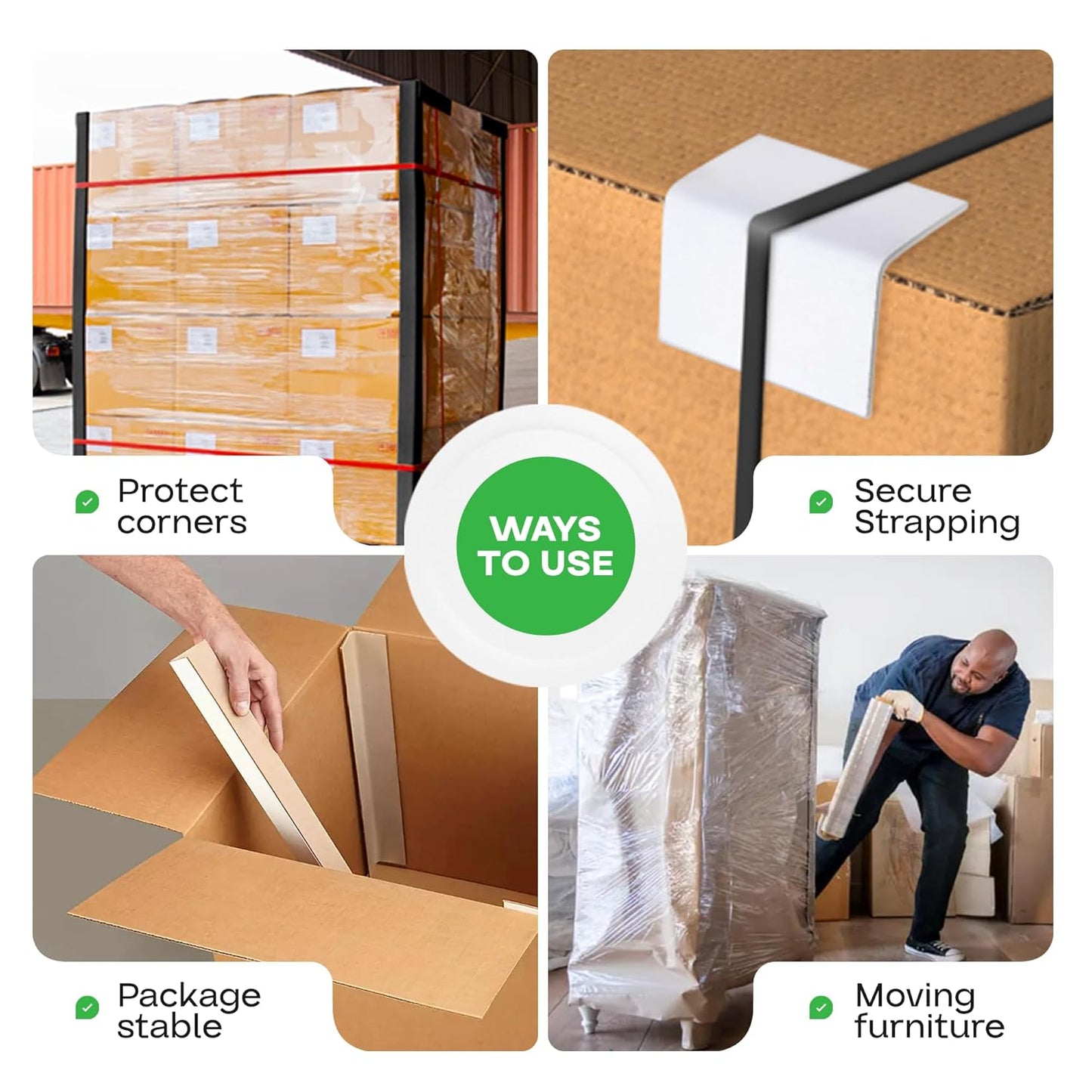 IDL Packaging 2” x 2” x 48” Cardboard Edge Protector (Pack of 200) - Corner Protectors for Shipping, Storage, & Moving – Reinforced Corner Guard Protection for Pallets, Wall Corners, & Furniture