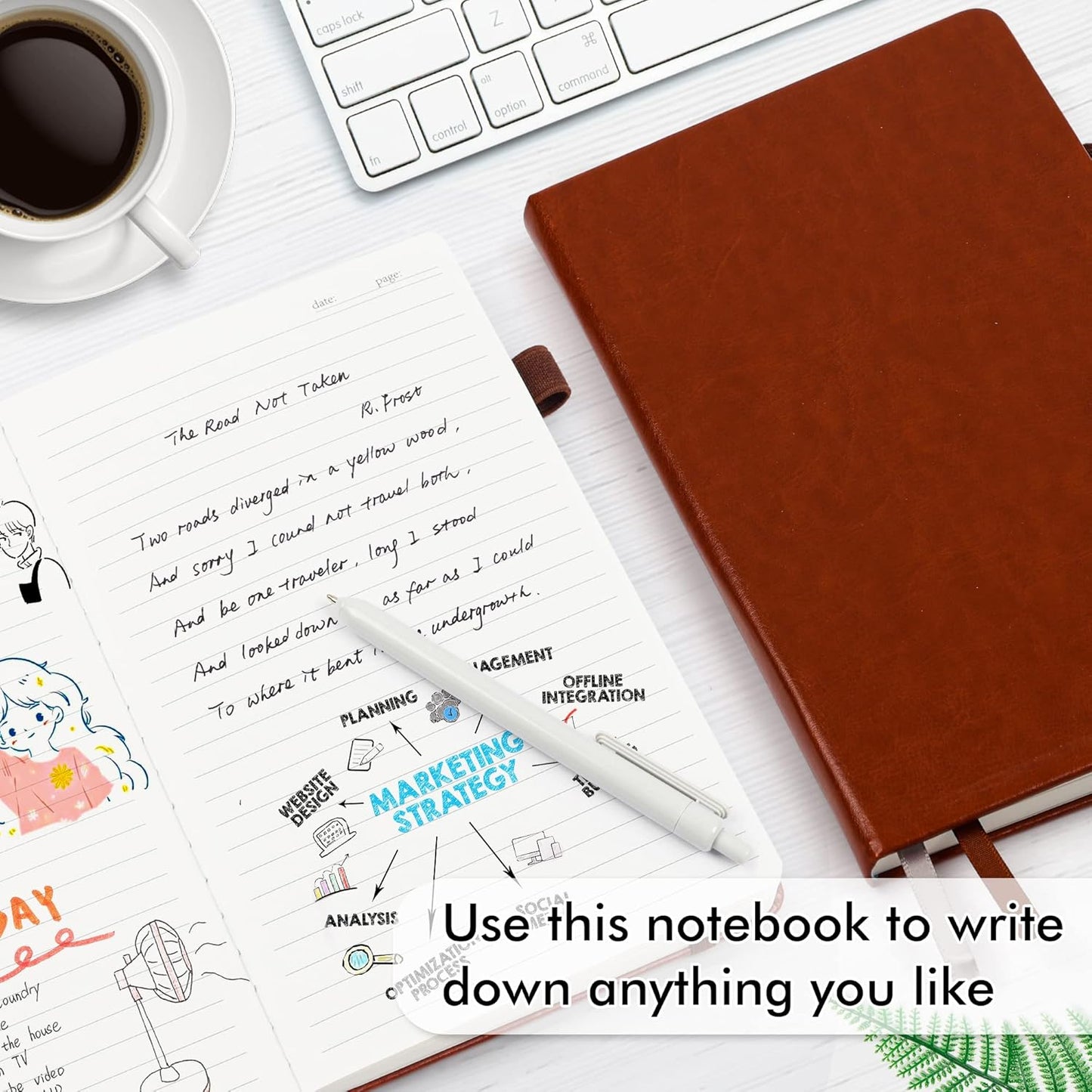 feela 24 Pack Journal Notebook for Work, Business Notebook Bulk Hardcover Lined Writing Journal with Pen Holder for Men Women Note Taking, with 24 Black Pens, 120 GSM, 5.1”x8.3”, A5, Brown