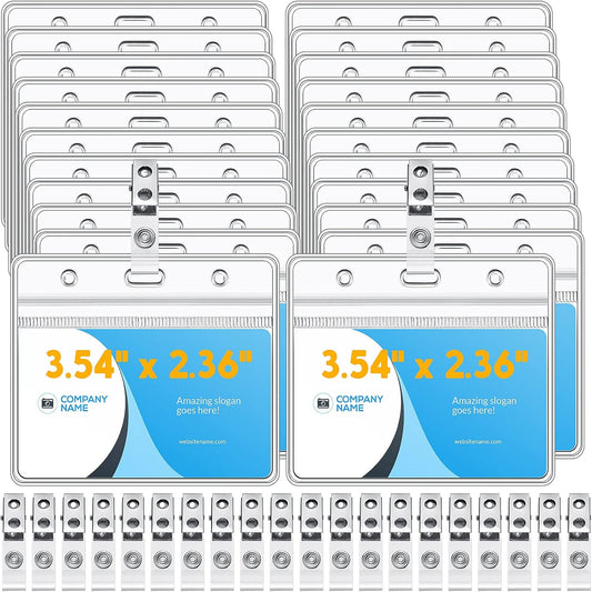 Zonon 150 Sets Name Badge Holders with Clip Clear on Name Tag Waterproof PVC ID Transparent Badge Holder with Resealable Zipper Seal Metal for Teacher Student Worker(Classic Clip)