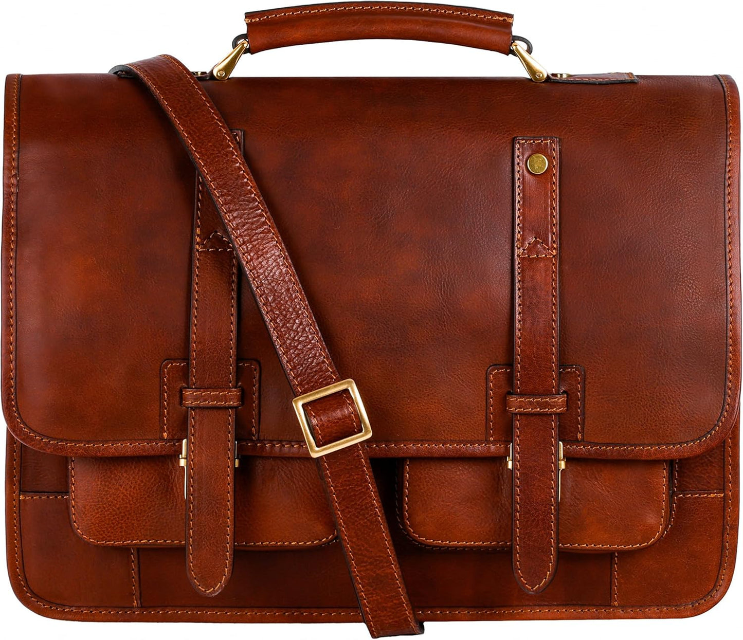 Time Resistance Leather Briefcase – Italian Handmade Leather Laptop Bag – Briefcase Convertible into Backpack