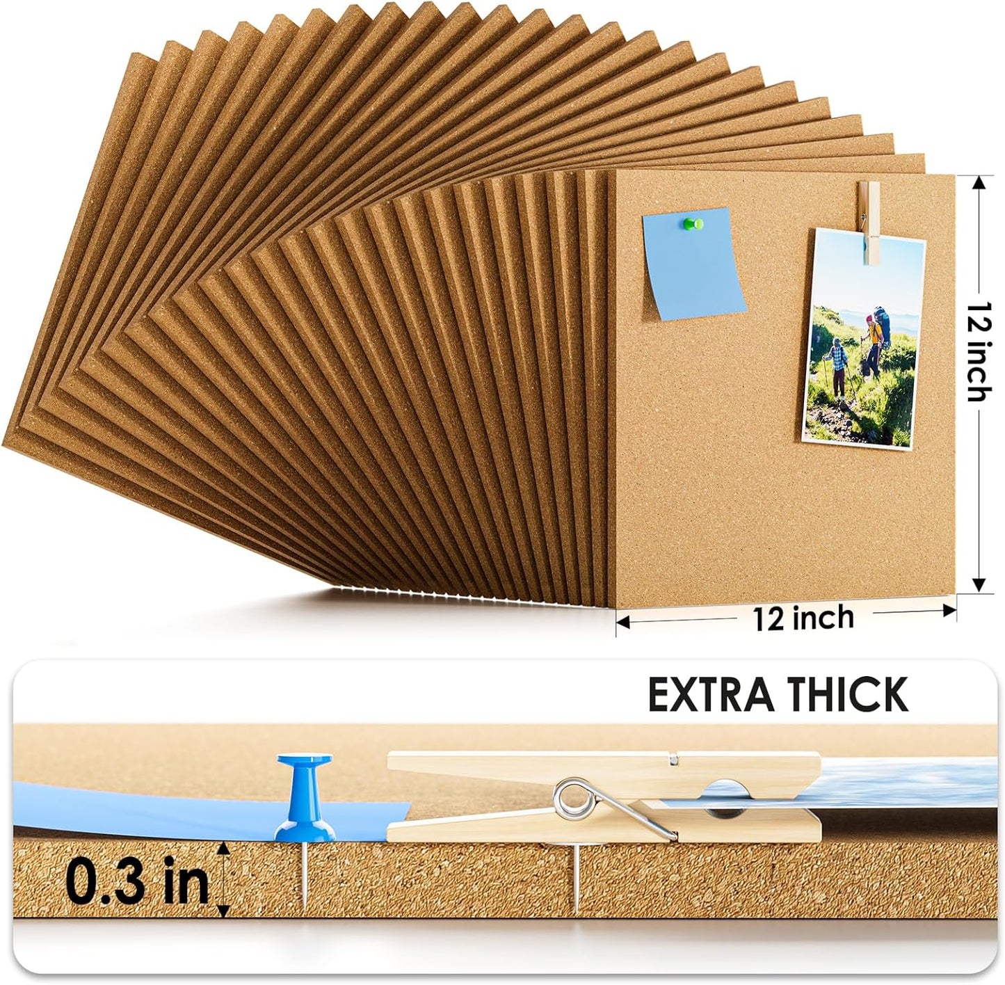 MaxGear 72" x 48" Large Cork Board for Wall, 24 Pack Cork Board Tiles with 40 Pushpins & Safe Removable Adhesive Tabs, 12" x 12" Corkboards for Office, School, Home