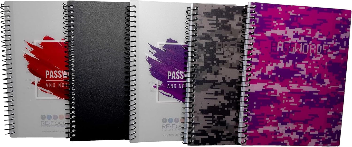 RE-FOCUS THE CREATIVE OFFICE, Password Book Keeper, Small, Mini, Green, Camouflage, Alphabetical Tabs, Spiral Bound, Removable Sheets, Journal Organizer, Includes Website Address, Username, Password