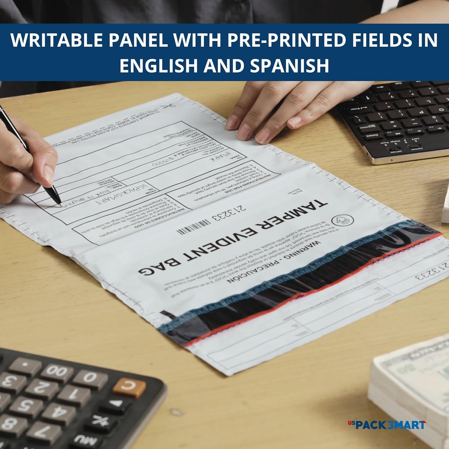 9”x12" Opaque Plastic Deposit Bags with Security Tape Tamper Evident - Secure Bank Deposits, Cash Handling, & Currency Transport | Self-Sealing Tape with Hidden Graphics | 100-Pack